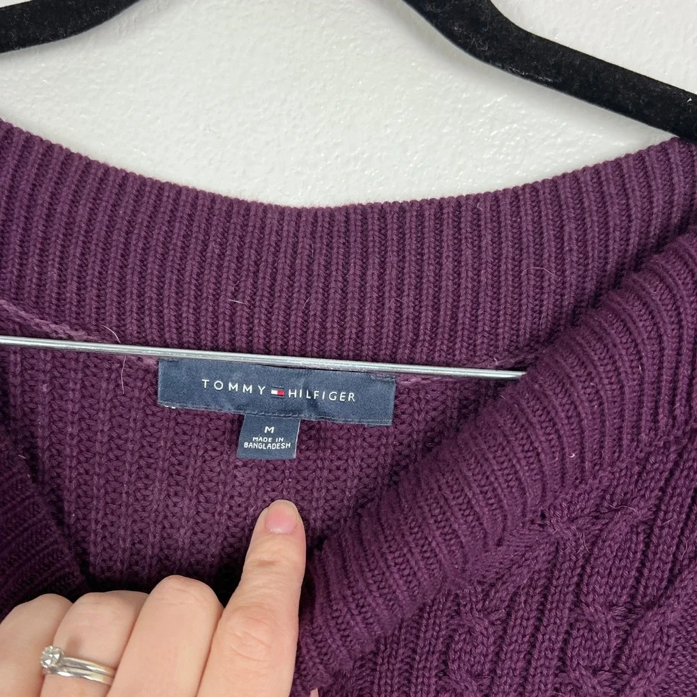 Tommy Hilfiger Womens Boat Neck Cable Knit Sweater‎ Purple Plum Sz M